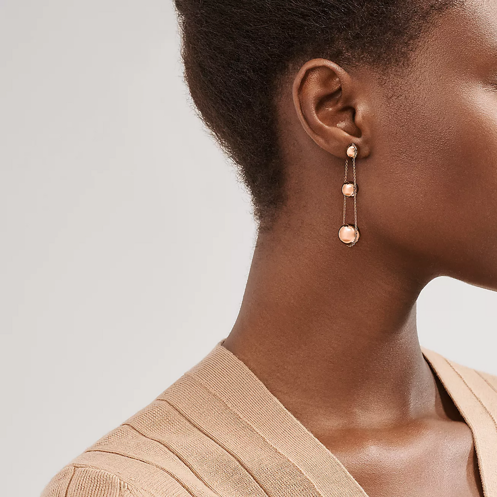 TIFFANY TRIPLE DROP PINK GOLD EARRINGS