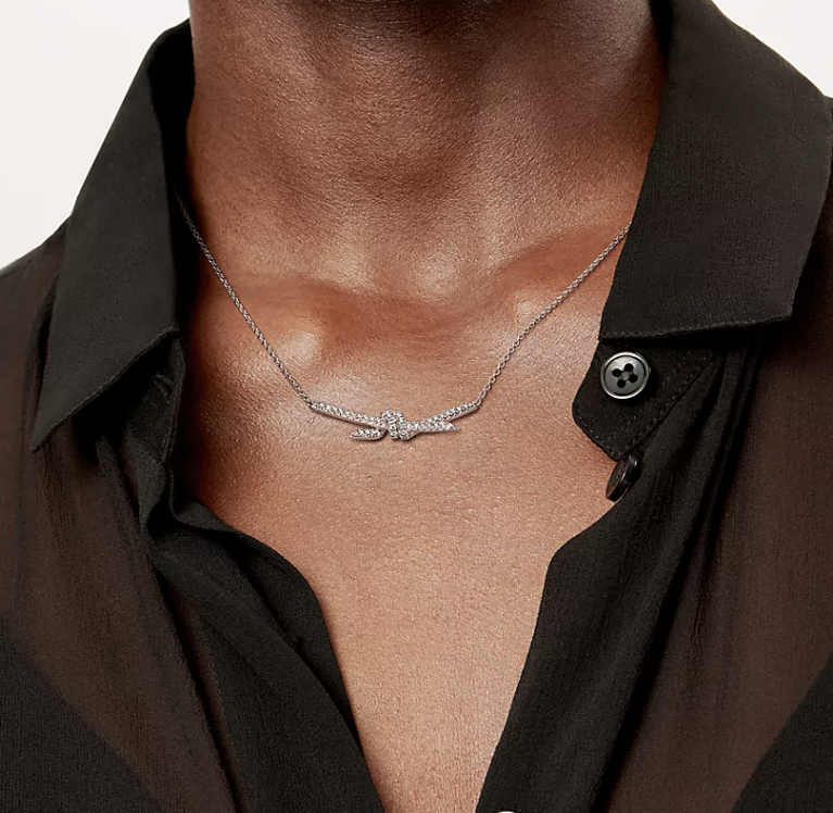 TIFFANY KNOT PENDANT SILVER DIAMOND NECKLACE