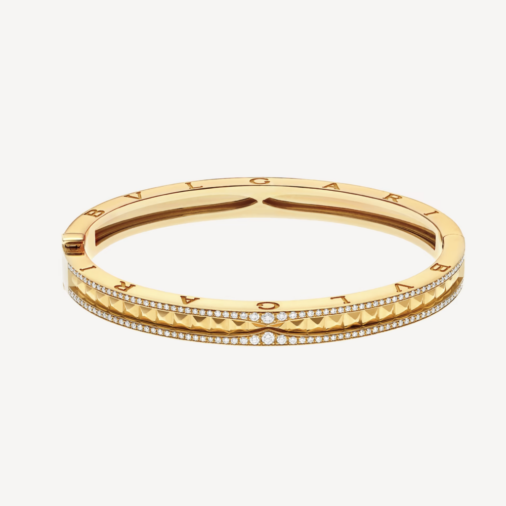BVLGARI ZERO 1 SPIRAL AND PAVED DIAMOND GOLD BRACELET