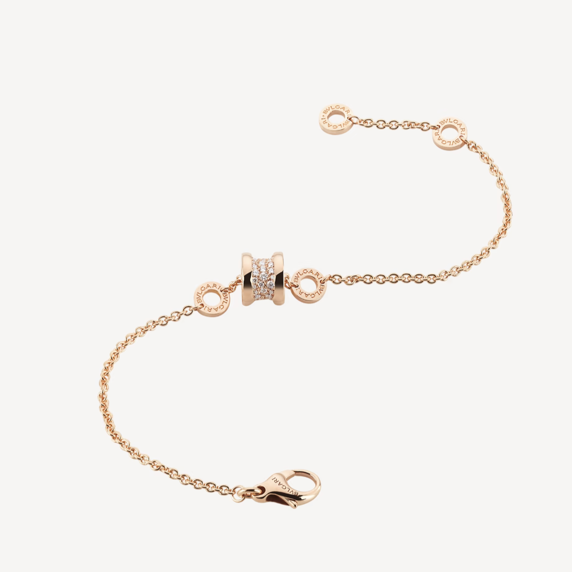 BVLGARI ZERO 1 SOFT PINK GOLD WITH PAVED DIAMONDS ON THE SPIRAL BRACELET