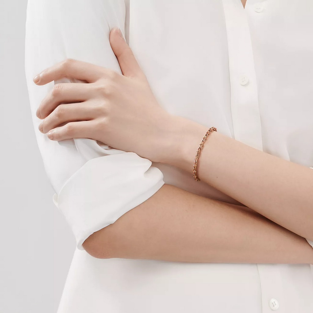 TIFFANY HARDWEAR MICRO LINK 44 MOTIF PINK GOLD BRACELET