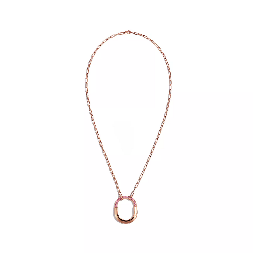 TIFFANY LOCK MEDIUM PENDANT PINK DIAMOND PINK GOLD NECKLACE