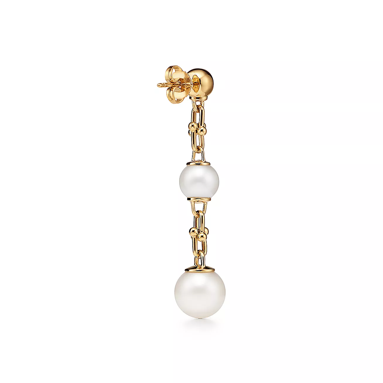 TIFFANY TRIPLE DROP LINK EARRINGS GOLD WITH FRESHWATER PEARLS