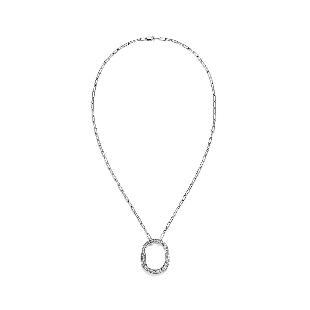 TIFFANY LOCK NECKLACE MEDIUM PENDANT SILVER PAVED DIAMONDS