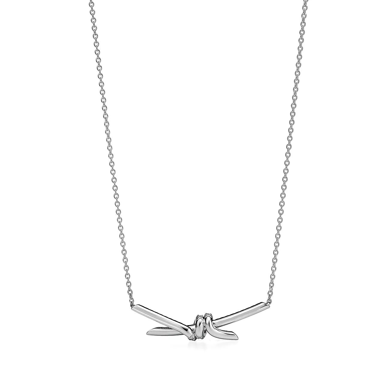 TIFFANY KNOT PENDANT SILVER DIAMOND NECKLACE
