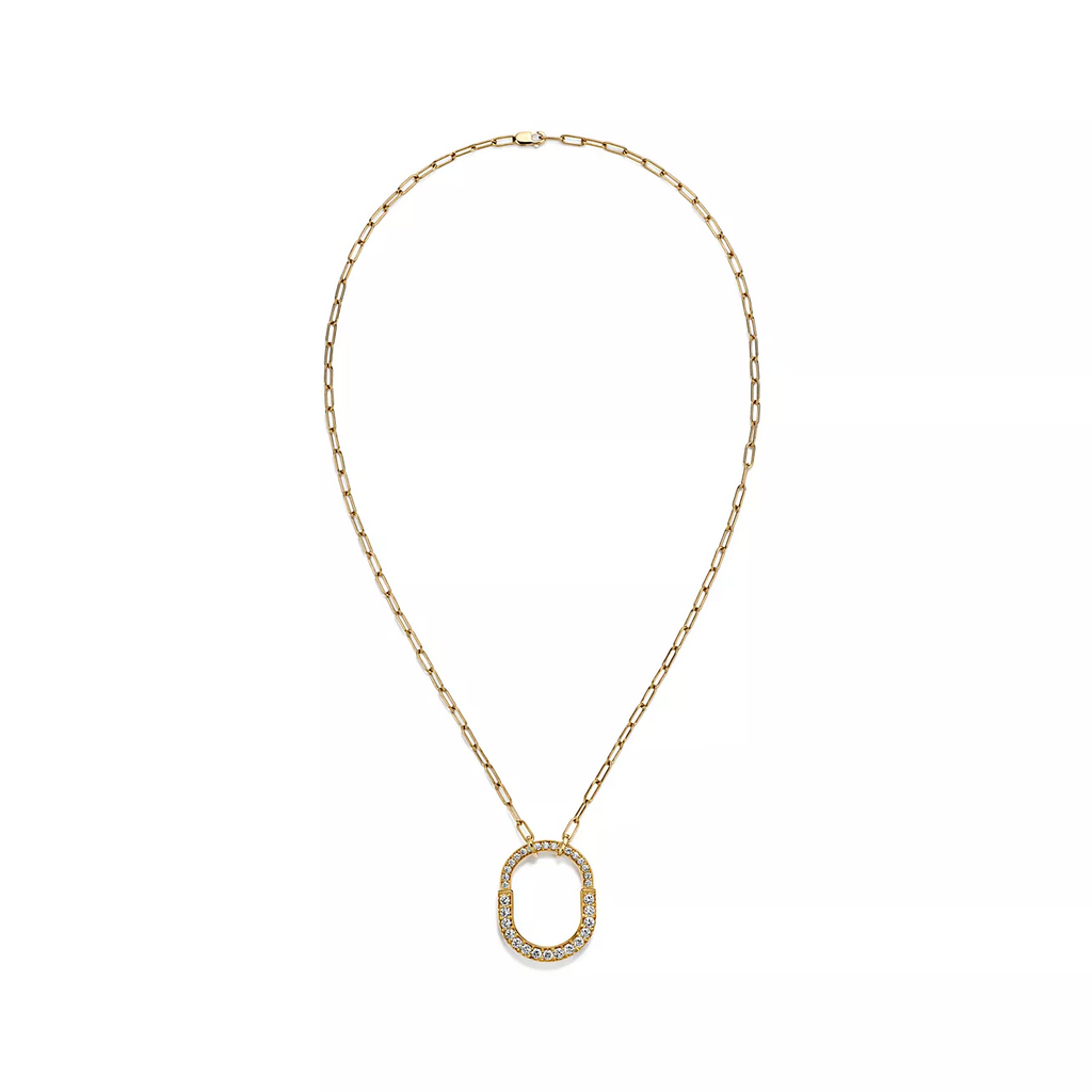 TIFFANY LOCK NECKLACE MEDIUM PENDANT GOLD PAVED DIAMONDS