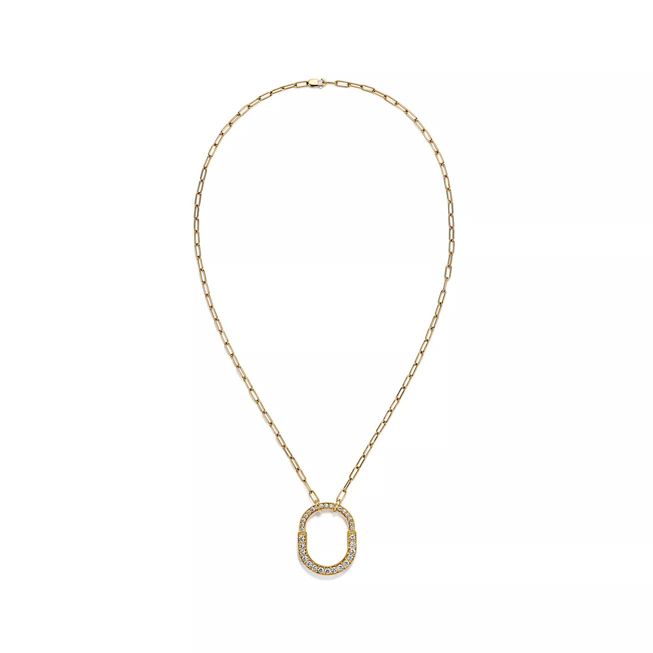 TIFFANY LOCK NECKLACE MEDIUM PENDANT GOLD PAVED DIAMONDS
