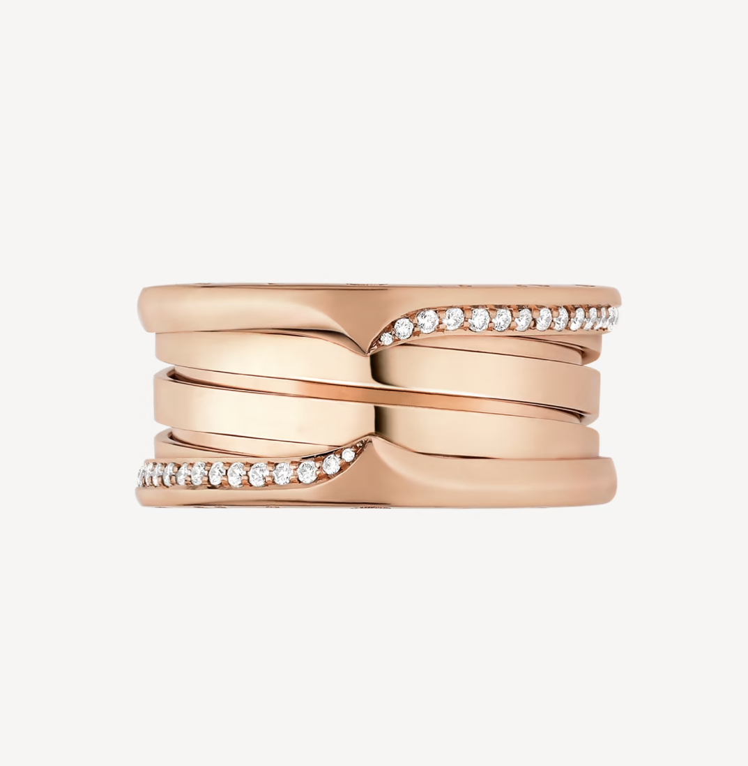 BVLGARI ZERO 1 THREE-BAND WITH DEMI-PAVED DIAMONDS ON THE EDGES RING