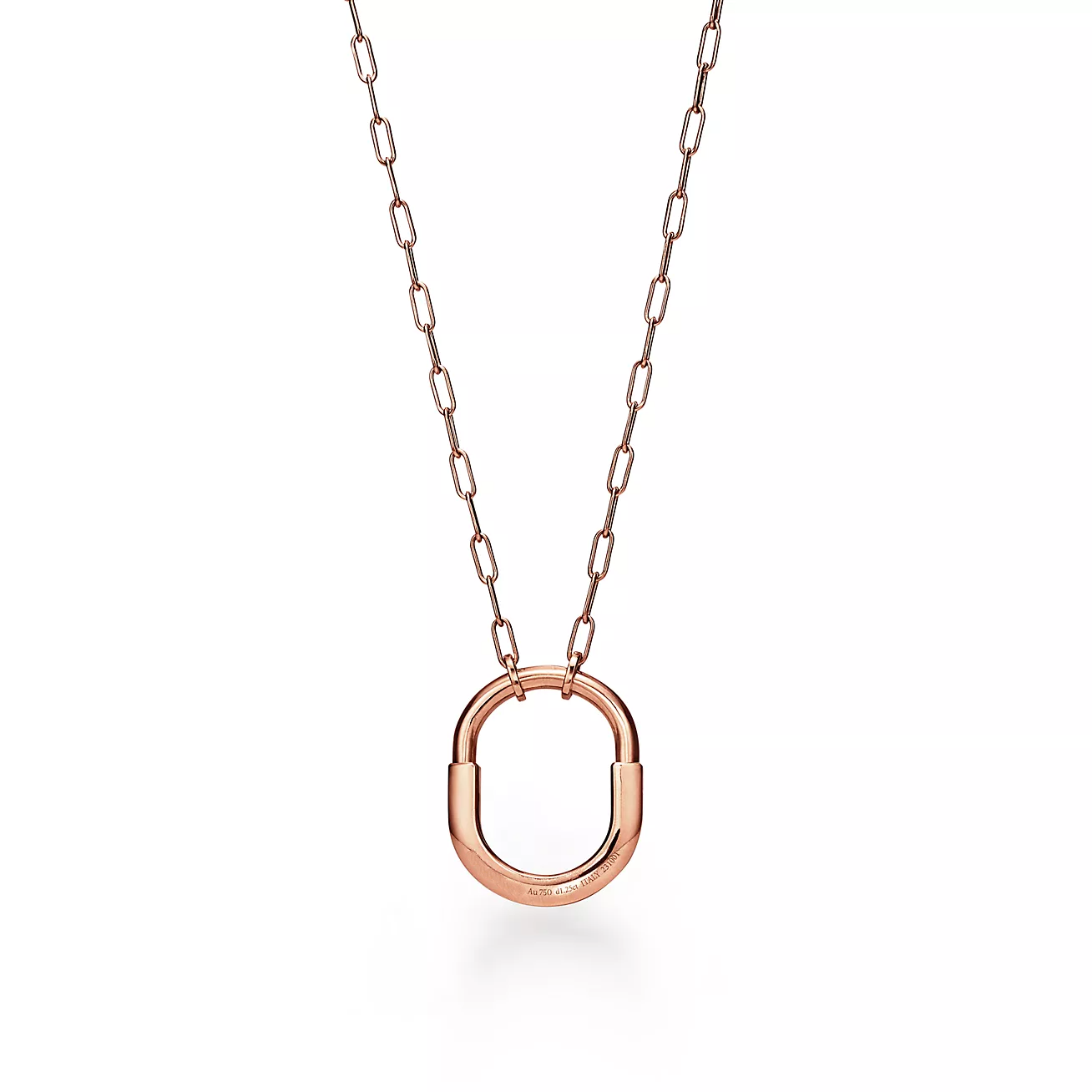 TIFFANY LOCK NECKLACE MEDIUM PENDANT PINK GOLD PAVED DIAMONDS