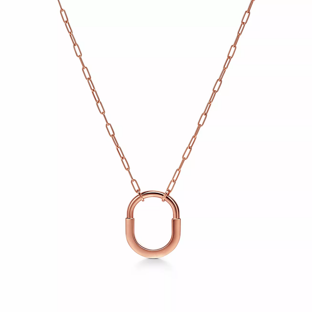 TIFFANY LOCK MEDIUM PENDANT PINK DIAMOND PINK GOLD NECKLACE