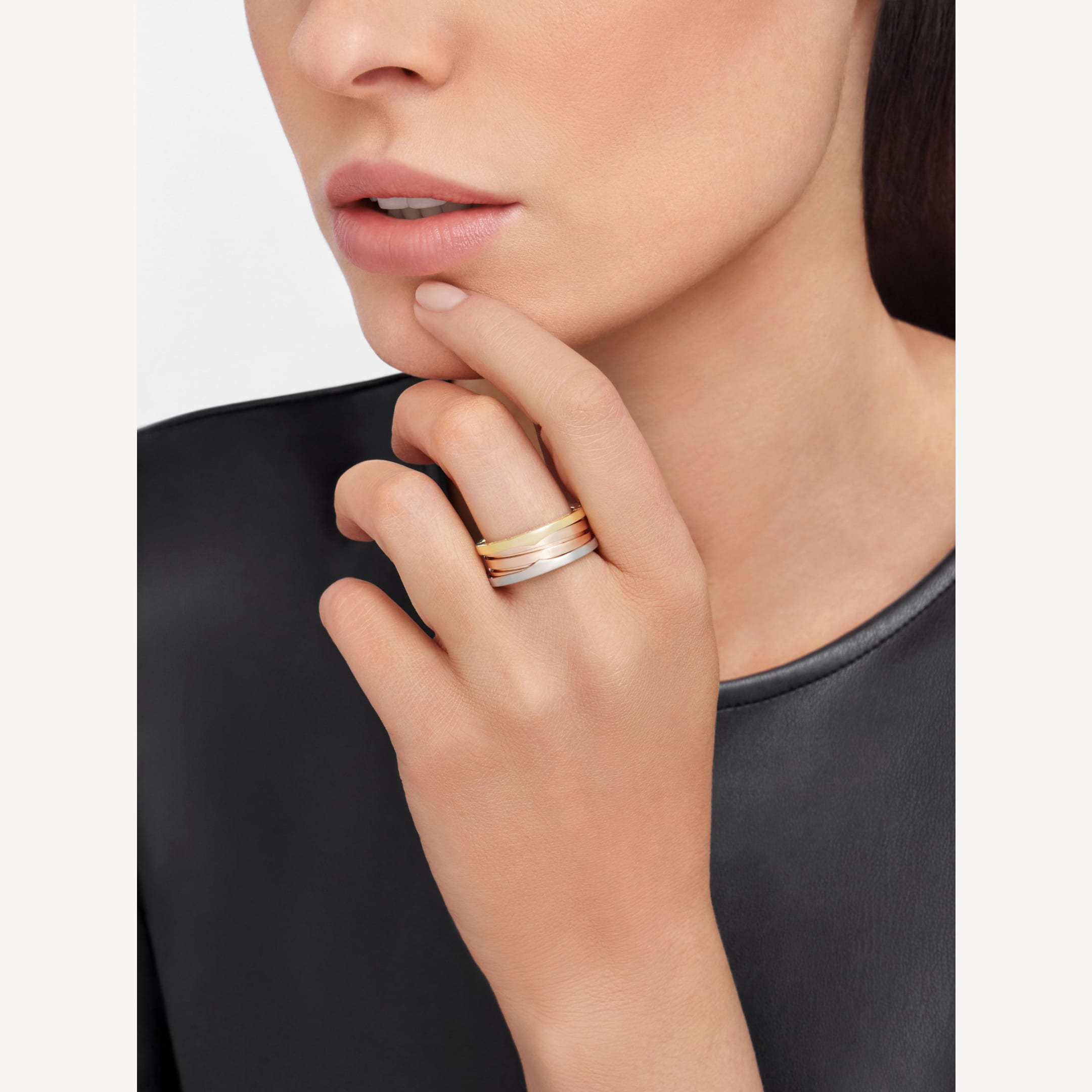 BVLGARI ZERO 1 THREE-BAND ROSE WHITE AND YELLOW RING