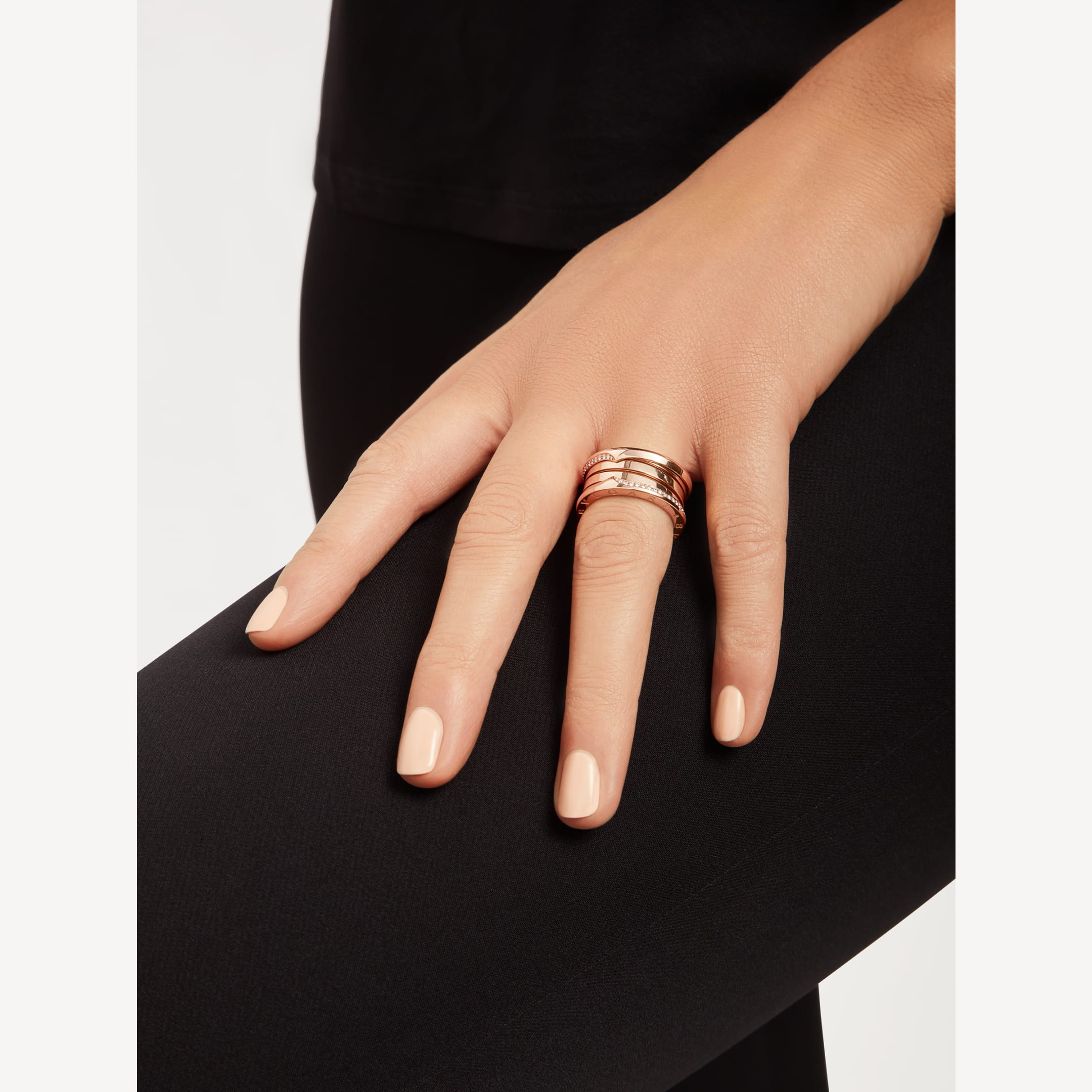 BVLGARI ZERO 1 THREE-BAND WITH DEMI-PAVED DIAMONDS ON THE EDGES RING