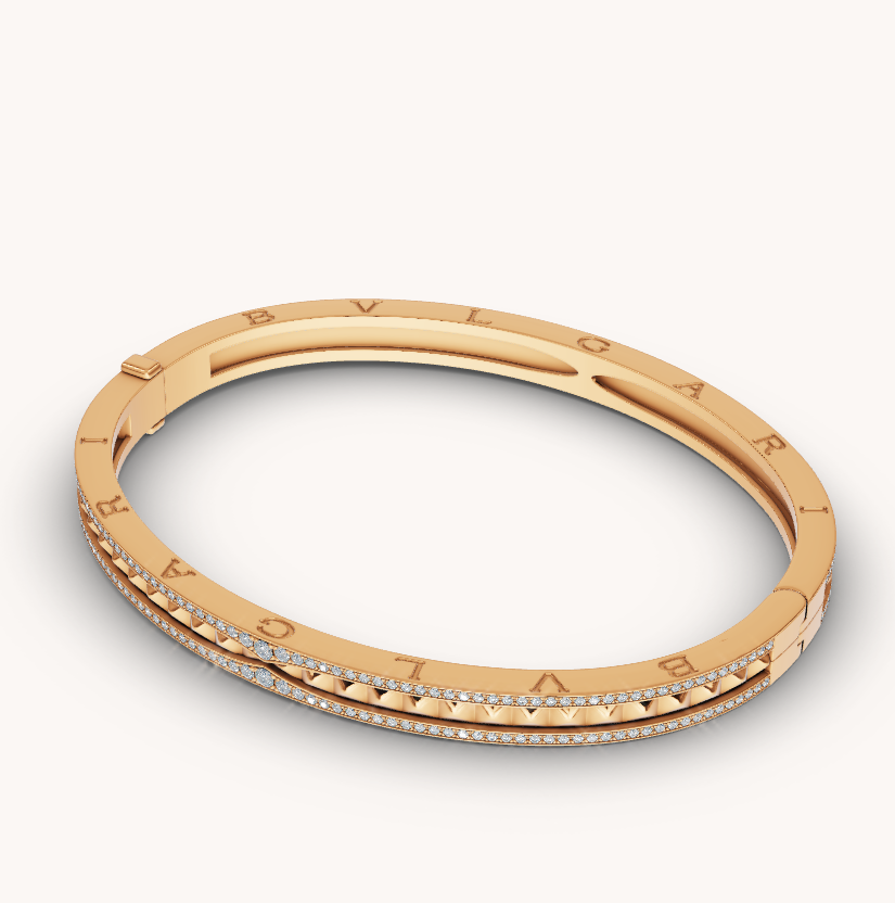 BVLGARI ZERO 1 SPIRAL AND PAVED DIAMOND GOLD BRACELET