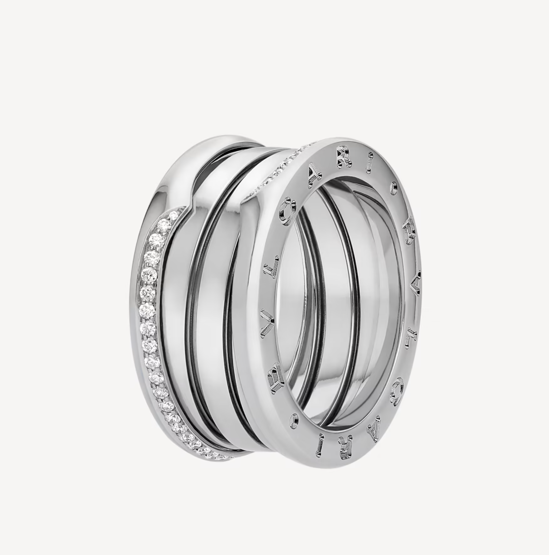 BVLGARI ZERO 1 THREE-BAND WITH DEMI-PAVED DIAMONDS ON THE EDGES RING