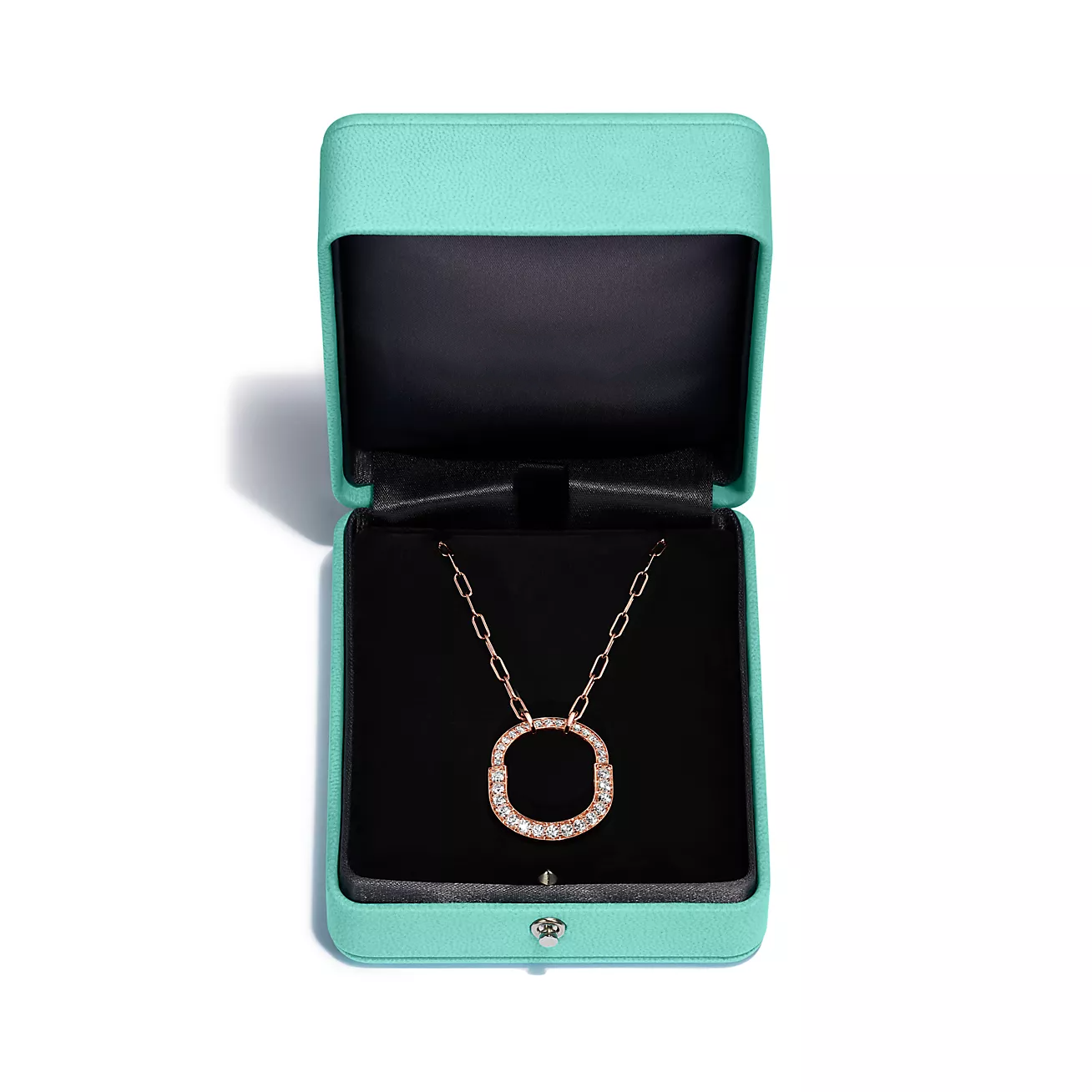 TIFFANY LOCK NECKLACE MEDIUM PENDANT PINK GOLD PAVED DIAMONDS