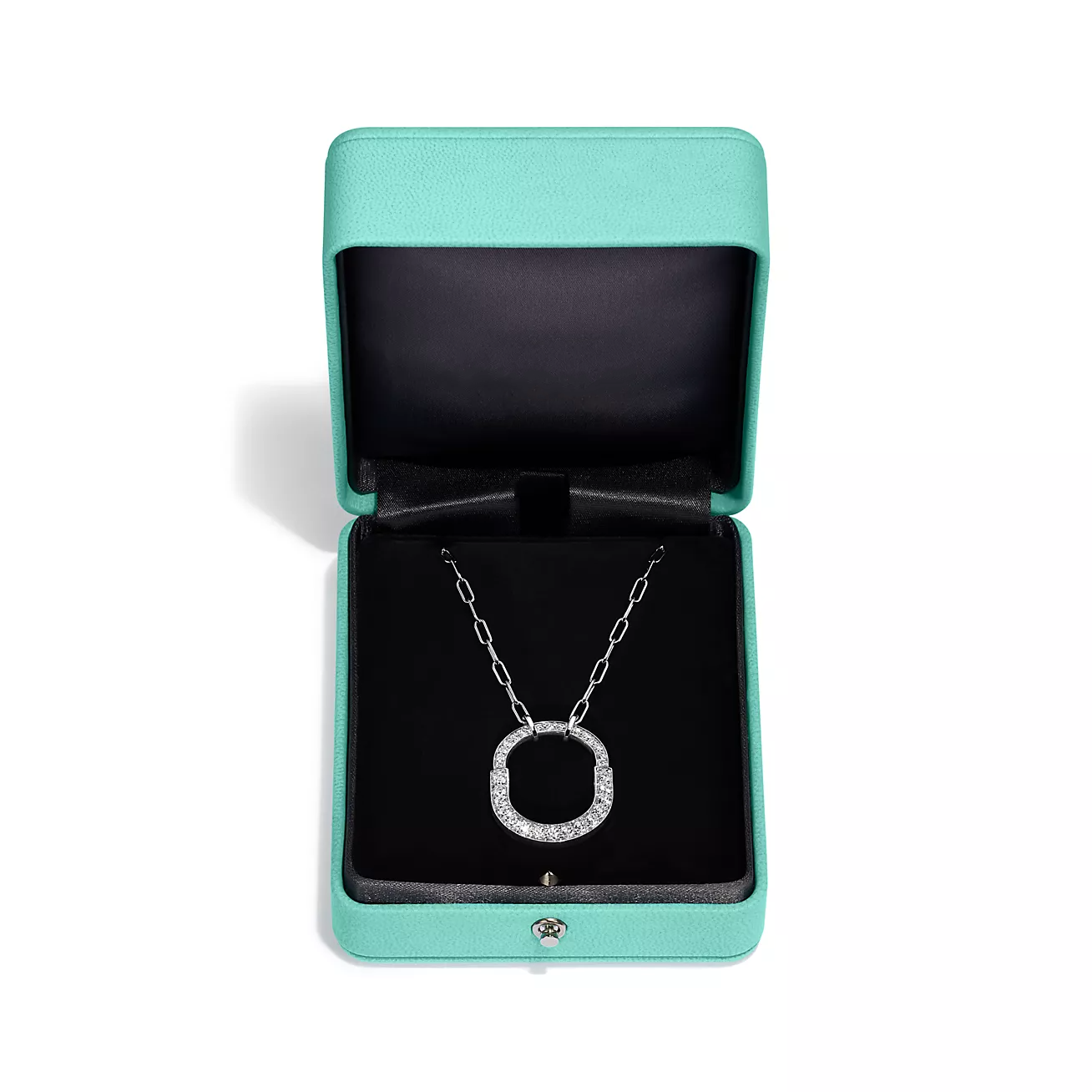 TIFFANY LOCK NECKLACE MEDIUM PENDANT SILVER PAVED DIAMONDS