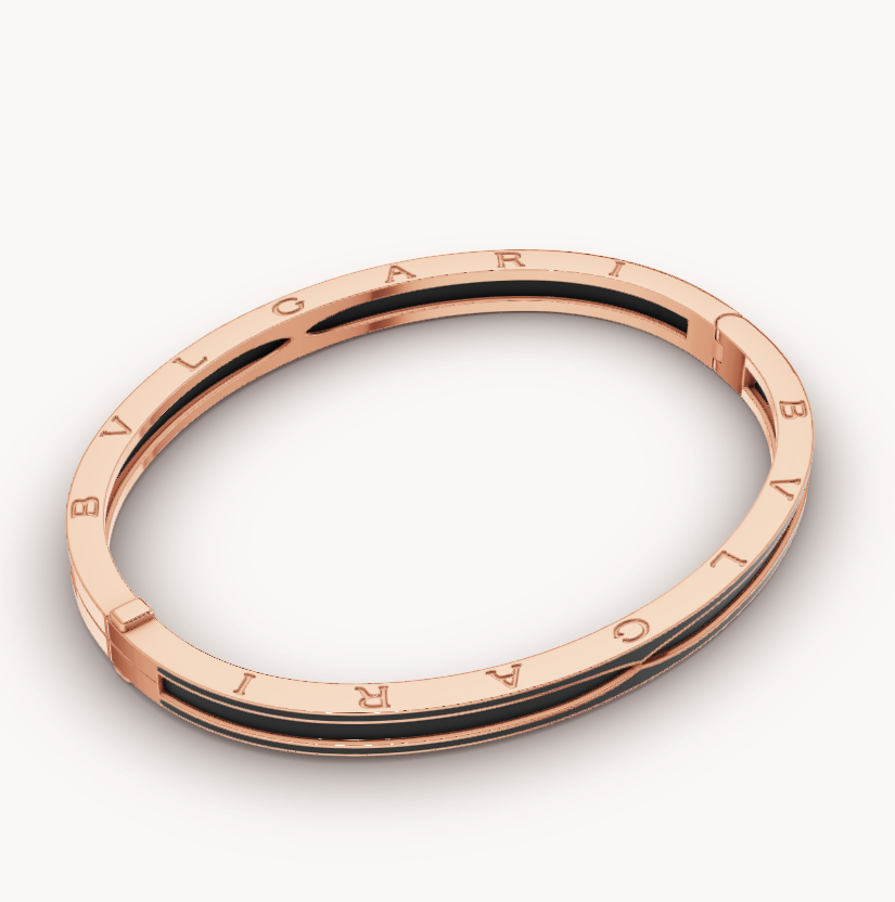 BVLGARI ZERO 1 PINK GOLD WITH MATTE BLACK CERAMIC BRACELET
