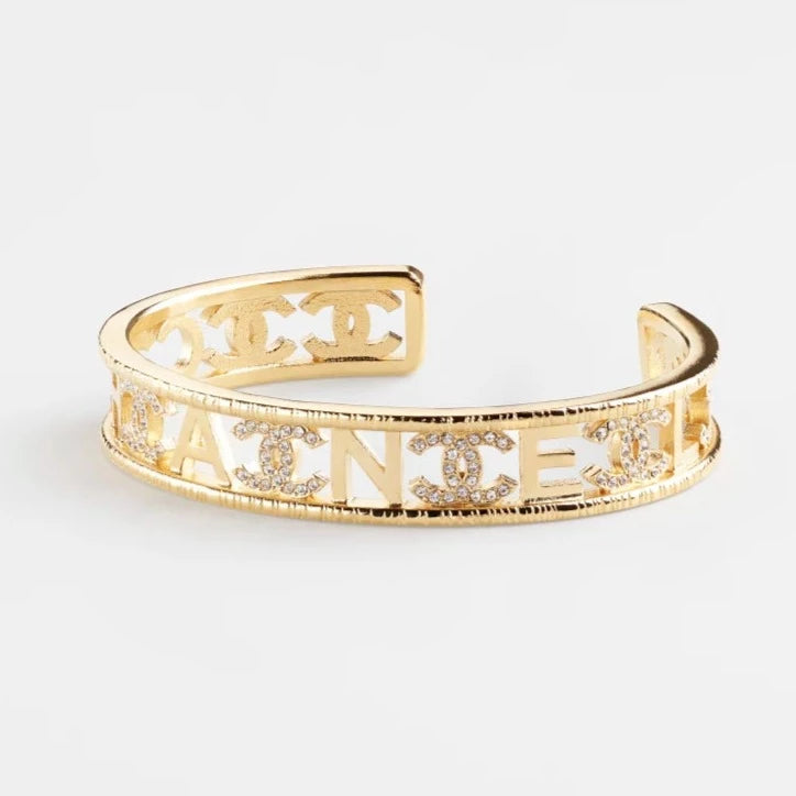 Chanel Logo Cuff Gold Bracelet