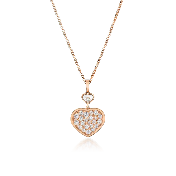 CHOPARD HAPPY HEART NECKLACE PINK GOLD FULL DIAMOND