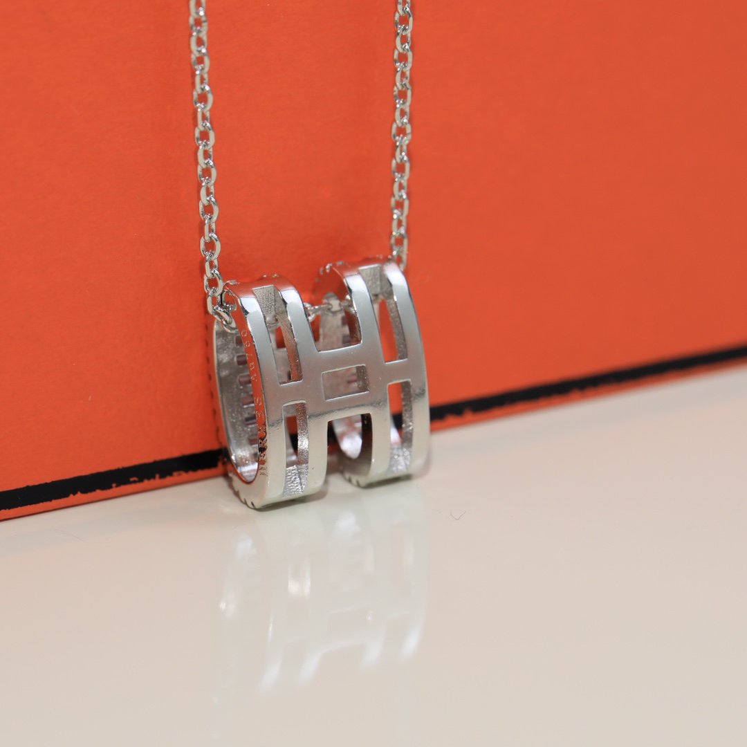 HERMES POP H SILVER FULL DIAMOND NECKLACE