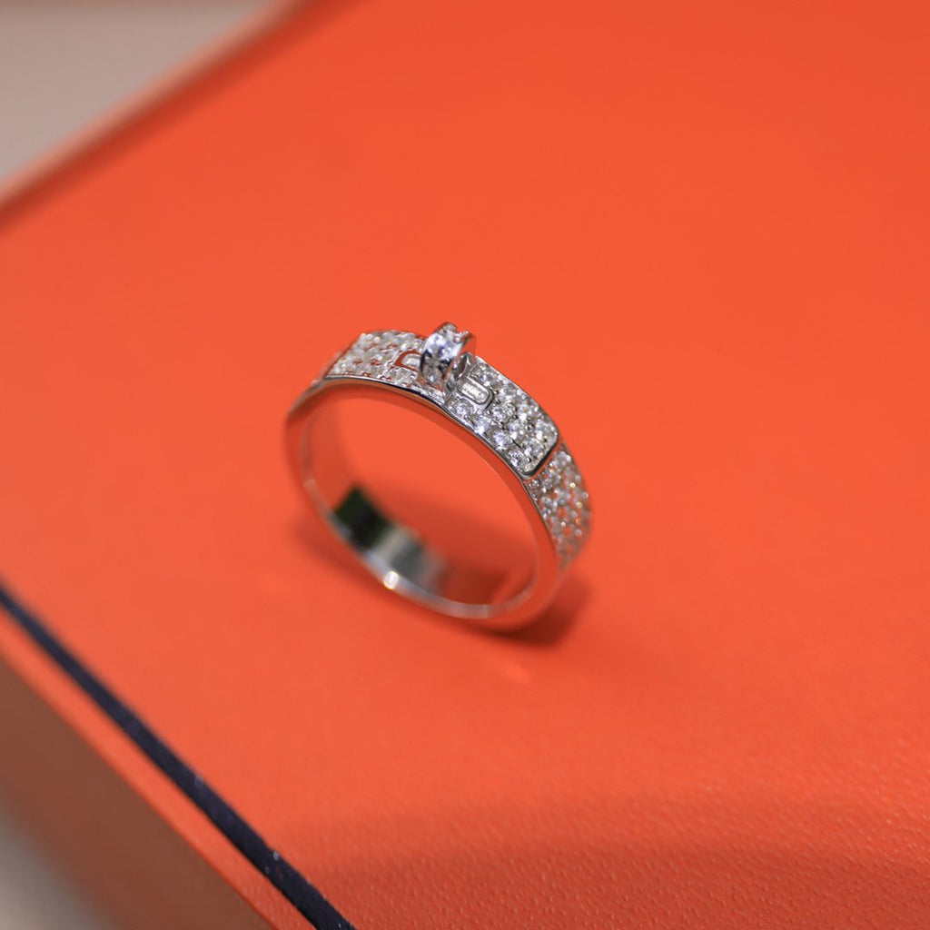 HERMES KELLY SILVER DIAMOND RING
