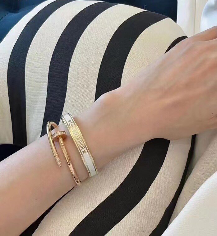 DIOR CODE BANGLE GOLD WHITE METAL AND LACQUER BRACELET