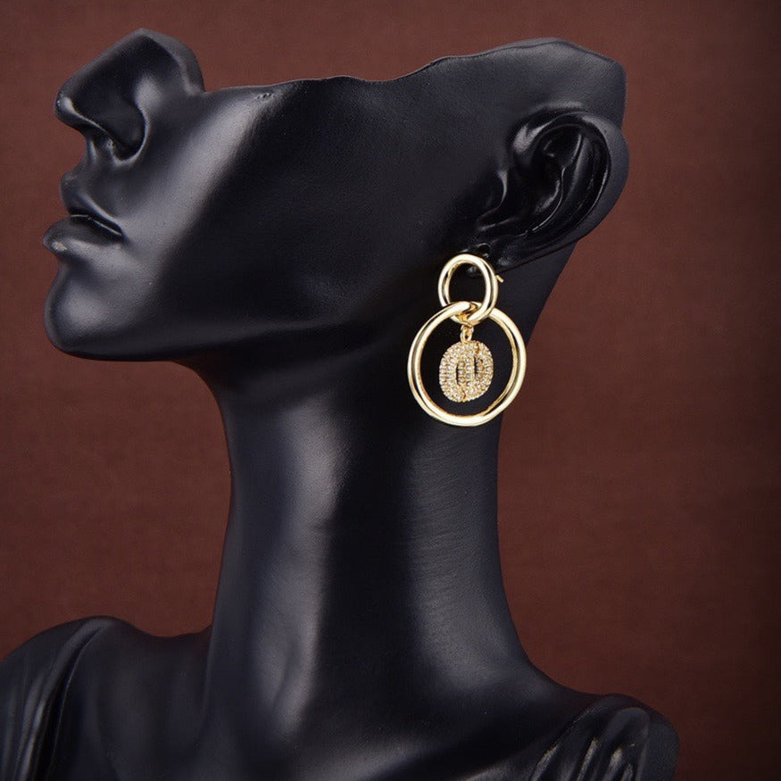 DIOR CD DROP GOLD DIAMOND EARRINGS