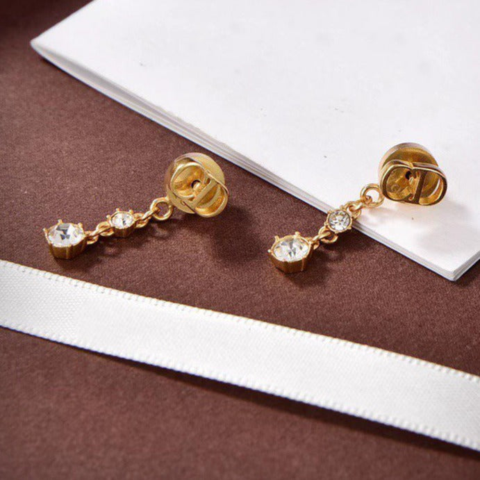 DIOR CD DROP GOLD 2 DIAMOND EARRINGS