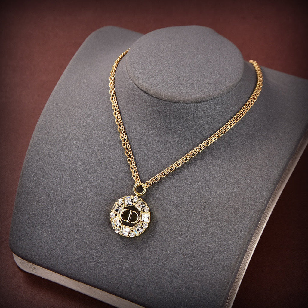DIOR CD PENDANT GOLD DIAMOND NECKLACE