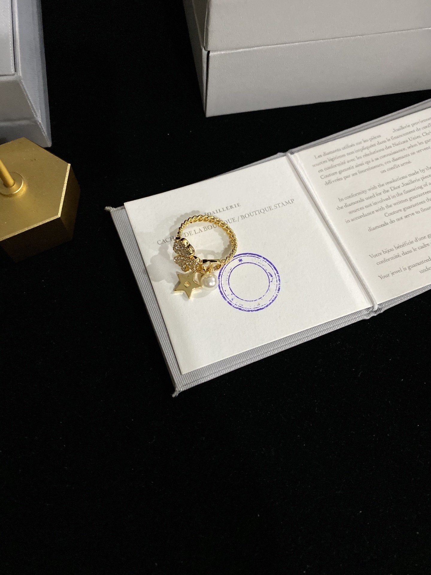 DIOR STAR PEARL CLOVER GOLD DIAMOND RING