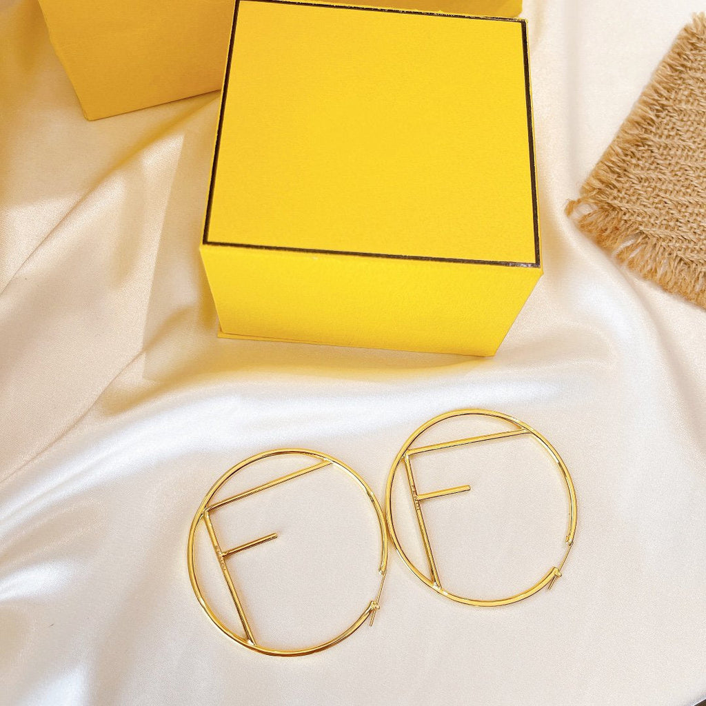 FENDI F GOLD FULL DIAMOND LETTER EARRINGS