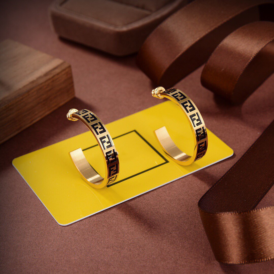 FENDI FOREVER FF BLACK GOLD EARRINGS