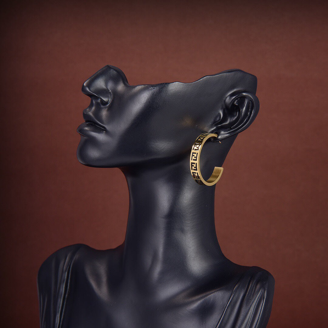 FENDI FOREVER FF BLACK GOLD EARRINGS