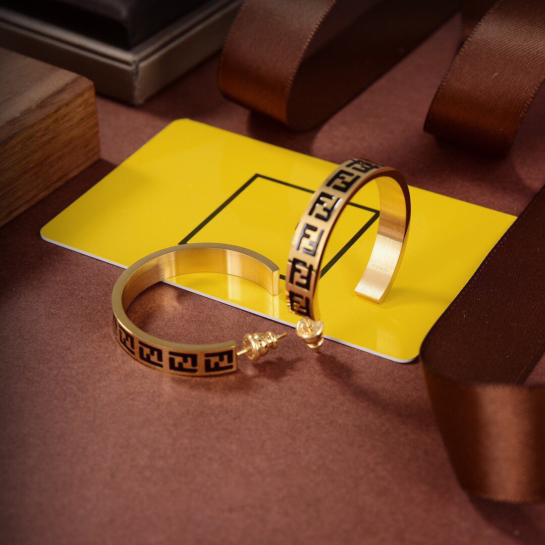 FENDI FOREVER FF BLACK GOLD EARRINGS