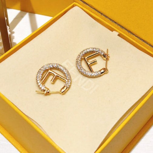 FENDI F LOGO GOLD DIAMOND EARRINGS