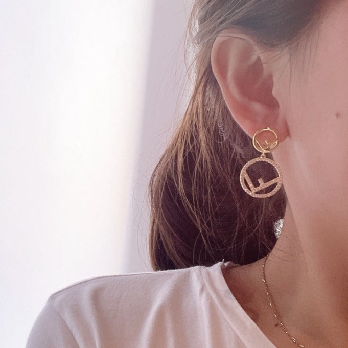 FENDI DOUBLE F GOLD DIAMOND EARRINGS