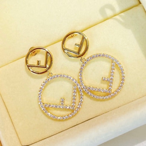 FENDI DOUBLE F GOLD DIAMOND EARRINGS
