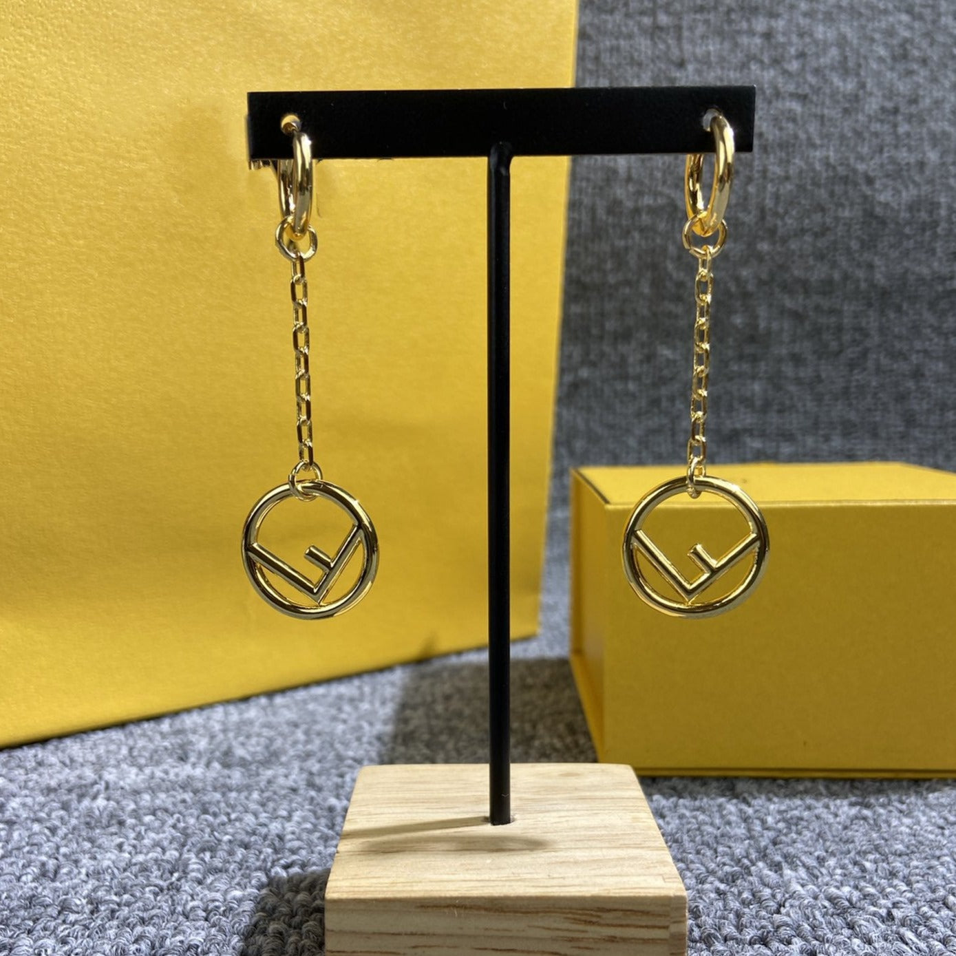 FENDI F DROP GOLD EARRINGS
