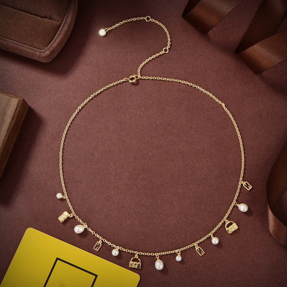 FENDI FF BUCKLED PEARL GOLD NECKLACE