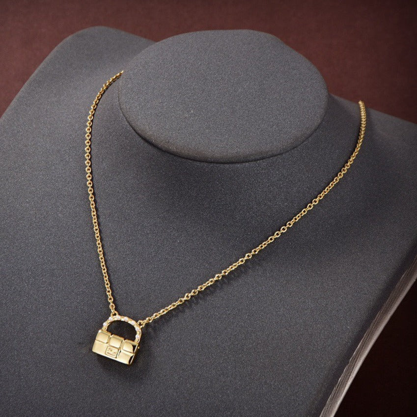 FENDI FF BAG PEARL GOLD NECKLACE