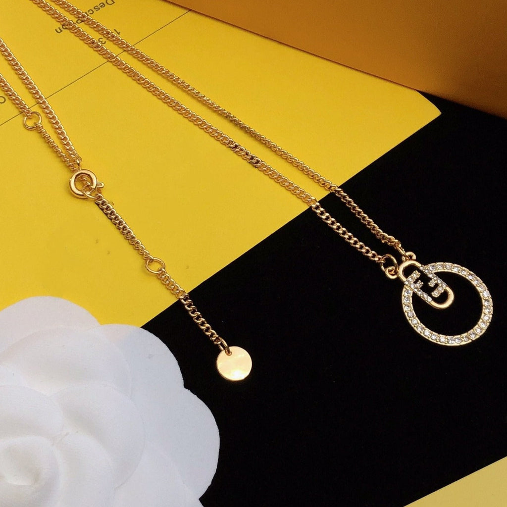 FENDI F LOGO GOLD DIAMOND NECKLACE