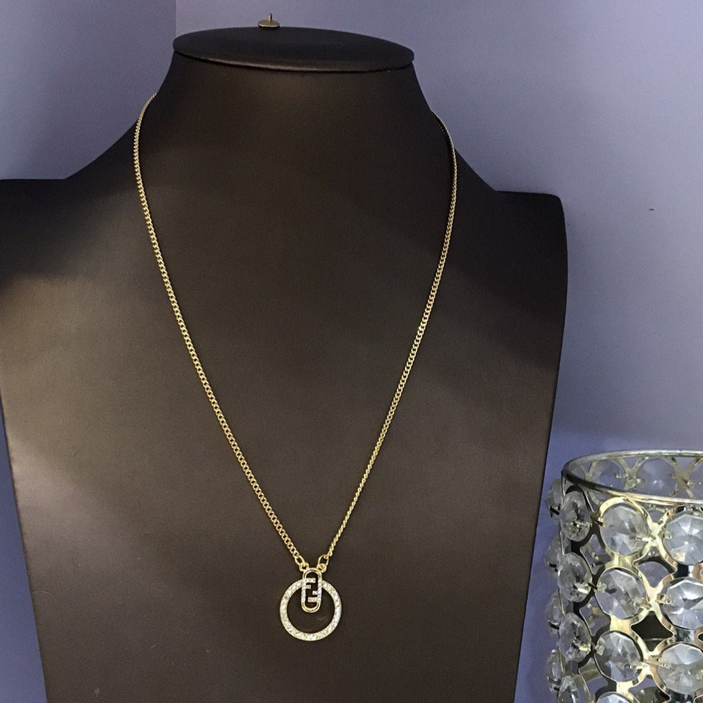 FENDI F LOGO GOLD DIAMOND NECKLACE