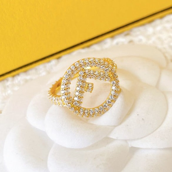 FENDI F LOGO GOLD FULL DIAMOND RING