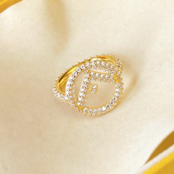 FENDI F LOGO GOLD FULL DIAMOND RING