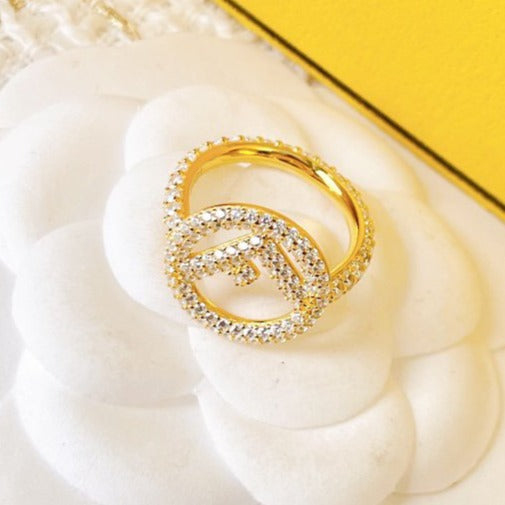 FENDI F LOGO GOLD FULL DIAMOND RING