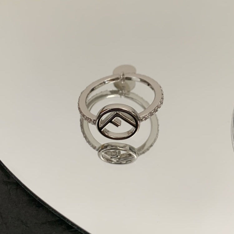 FENDI F LOGO SILVER DIAMOND RING