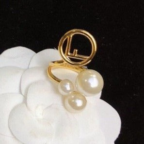 FENDI F PEARL GOLD RING