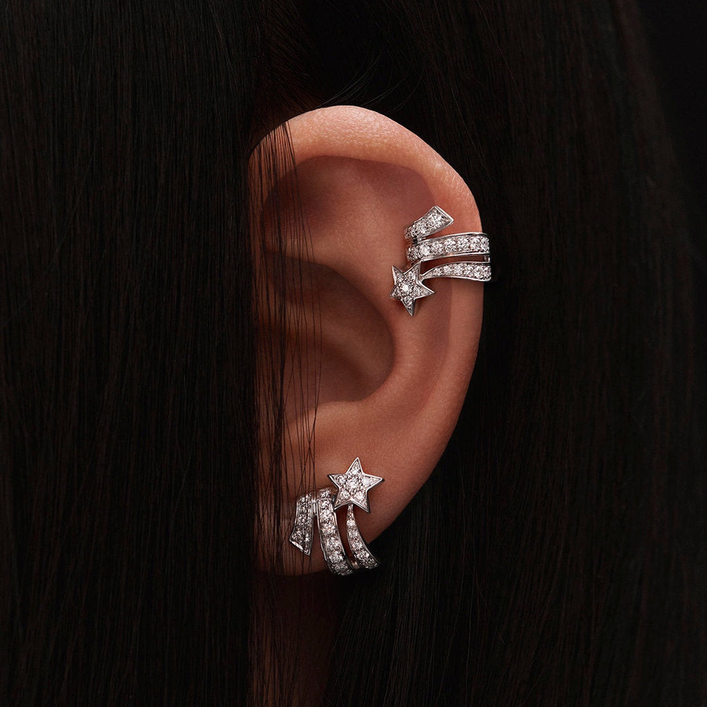 Chanel Star Double Row Diamond Silver Earrning