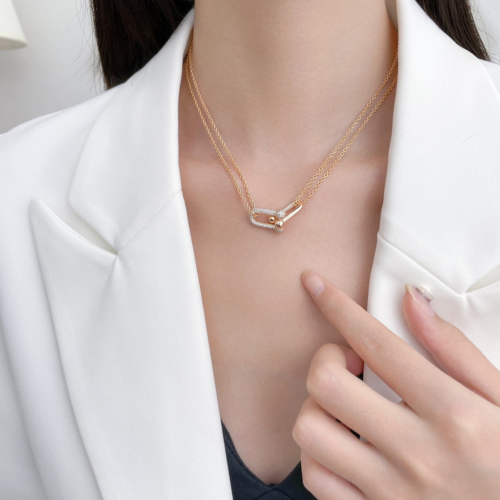 TIFFANY HARDWEAR DIAMOND PEDANT DOUBLE CHAIN NECKLACE