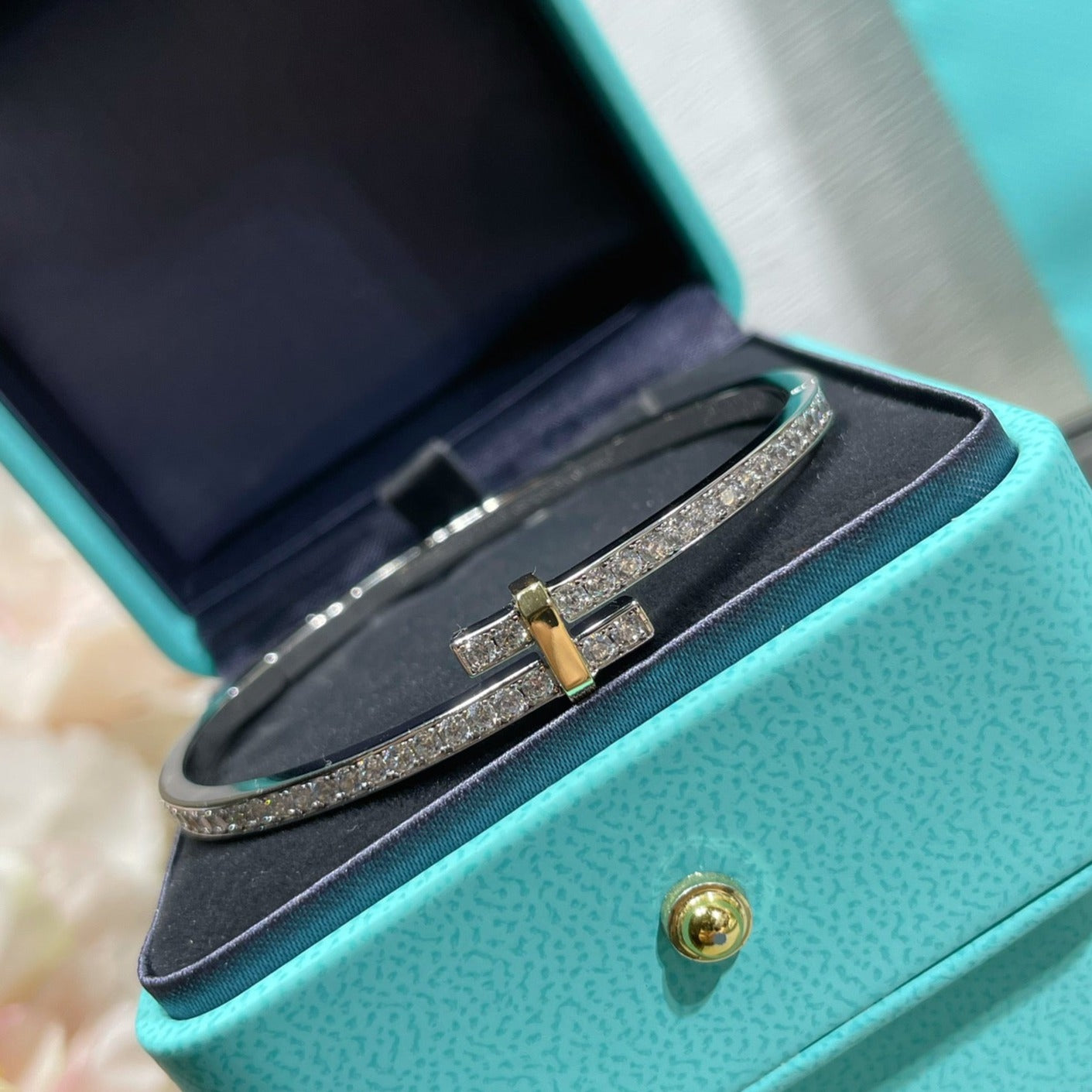 TIFFANY EDGE DIAMOND GOLD SILVER BRACELET